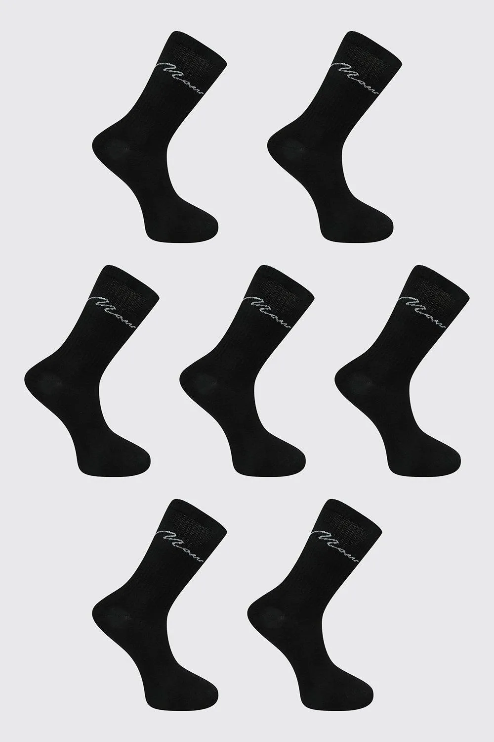 7 Pack Man Script Logo Plain Sport Socks | boohooMAN UK