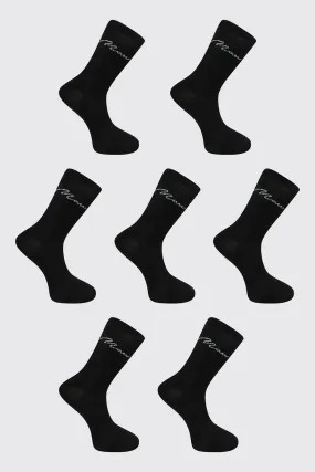 7 Pack Man Script Logo Plain Sport Socks | boohooMAN UK