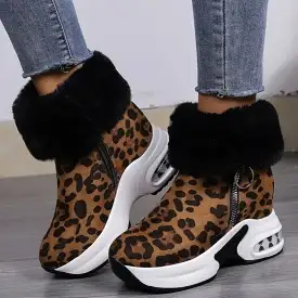 Ashore Shop  New Zipper Women's Boots Winter Round Toe Mixed Colors Leopard Print Platform l Snow Boots