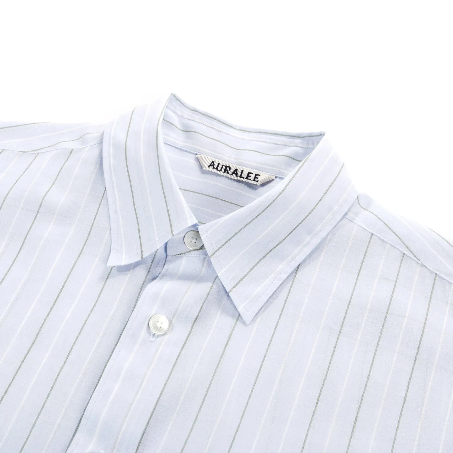 AURALEE HARD TWIST FINX ORGANDY STRIPE SHIRT LIGHT BLUE