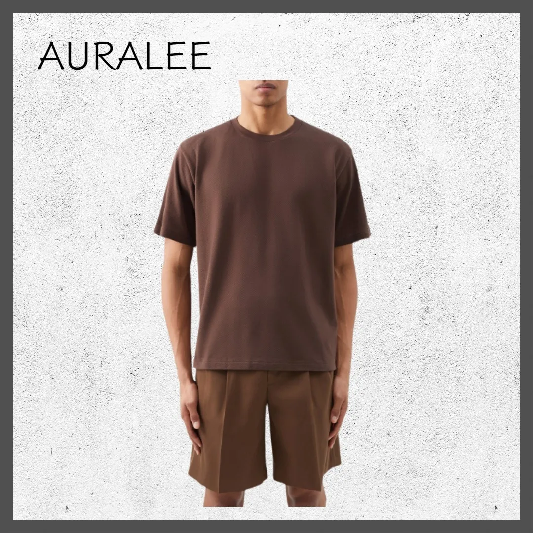 AURALEE  |U-Neck Plain Cotton Short Sleeves T-Shirts