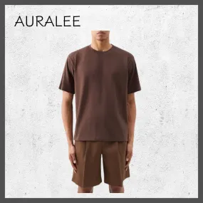 AURALEE  |U-Neck Plain Cotton Short Sleeves T-Shirts