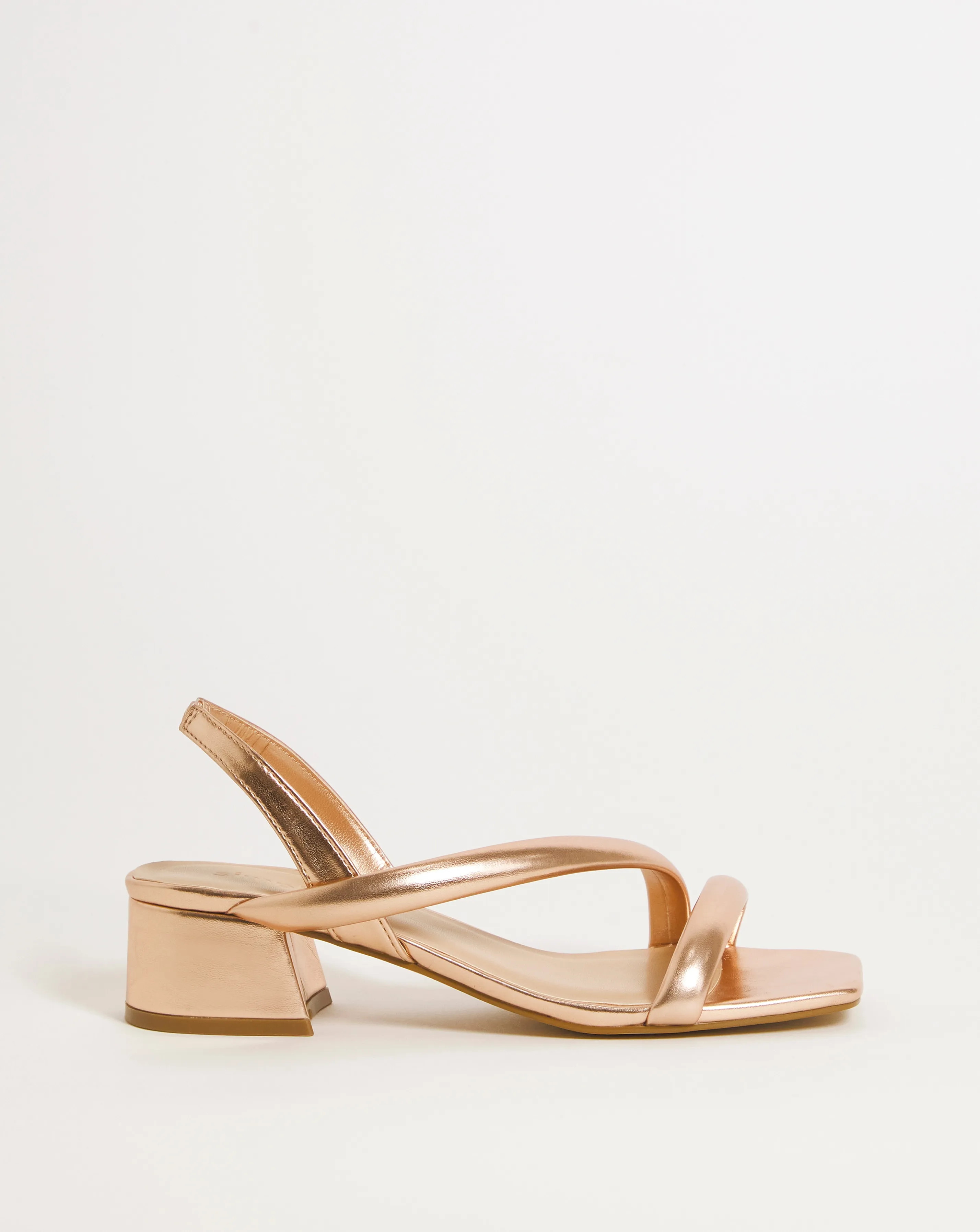 Avery Metallic Asymmetric Low Block Heeled Sandals Ex Wide Fit | Simply Be