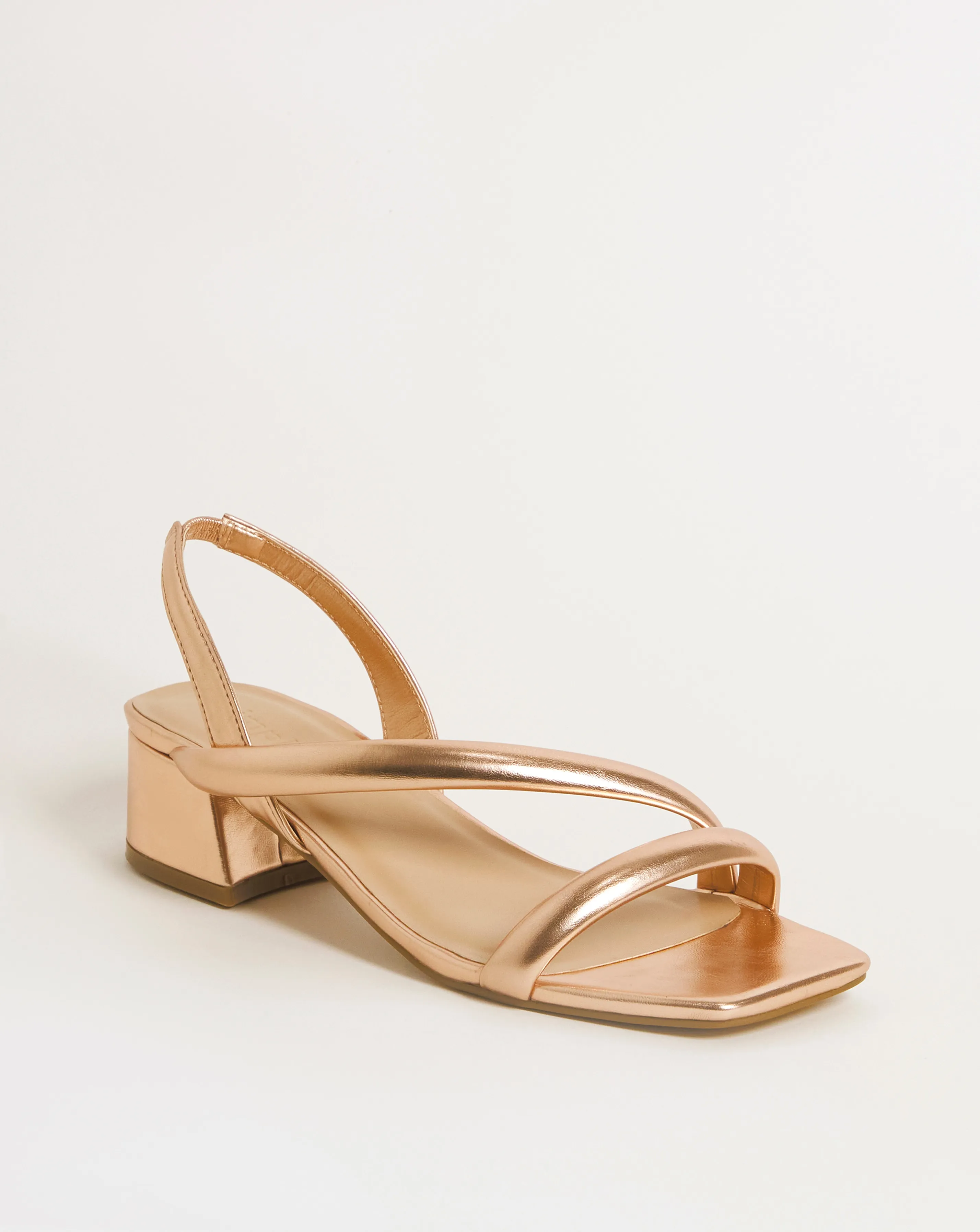 Avery Metallic Asymmetric Low Block Heeled Sandals Ex Wide Fit | Simply Be