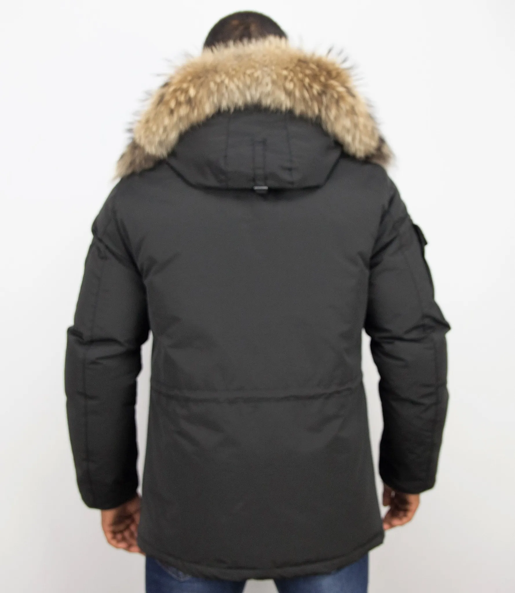 Beluomo Fur Collar Coat - Men Winter Coat Long - Expedition Parka - Black