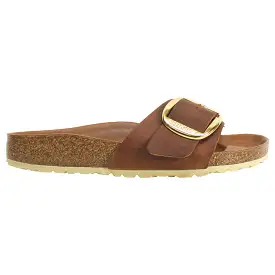 Birkenstock Madrid Big Buckle Metallic Suede Womens Sandals Cognac - UK 5