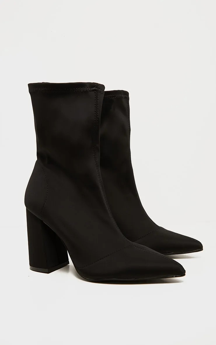 Black Block Heeled Point Toe Sock Boot