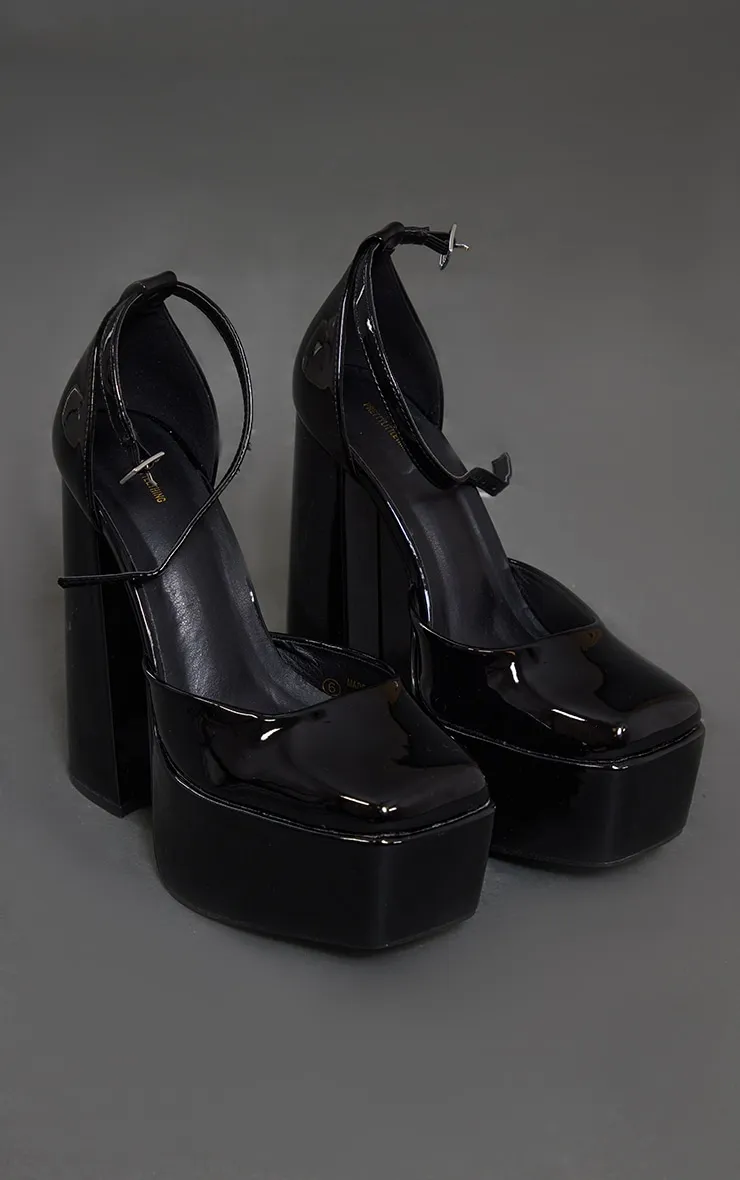 Black Patent Pu High Block Heeled Sandal