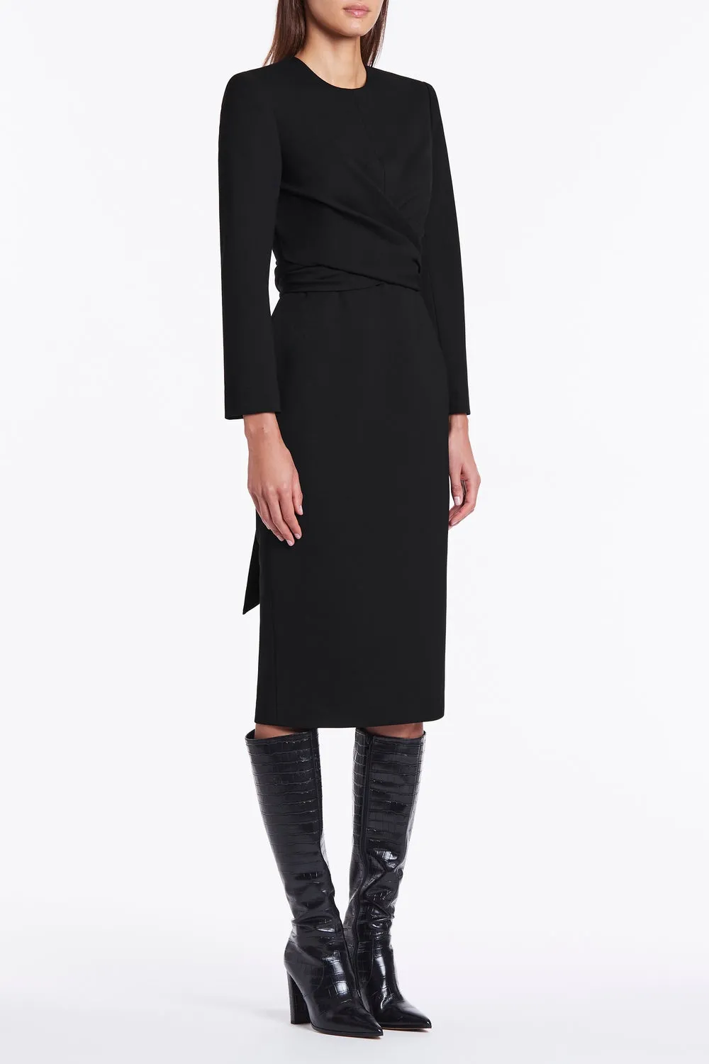 		Black ponte wrapped up dress	