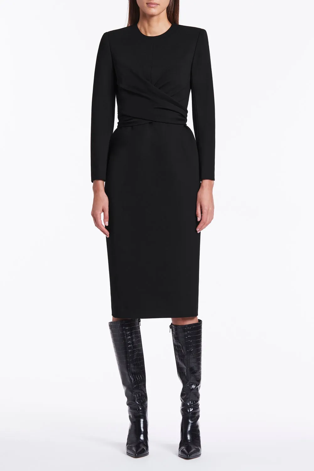 		Black ponte wrapped up dress	