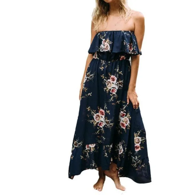 Boho Style   Women's Dresses Print Floral Retro Palace Sleeveless Evening Party Long Dress Women Robe Femme #23 SM6