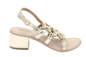 BOTTEGA Gold Leather Embellished Block Heel Sandal