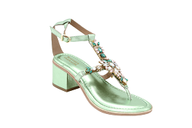 BOTTEGA Mint Green Metallic embellished Block Heel Sandal