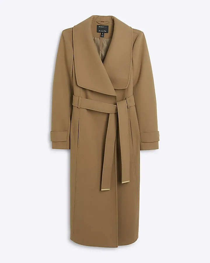 Brown belted wrap coat