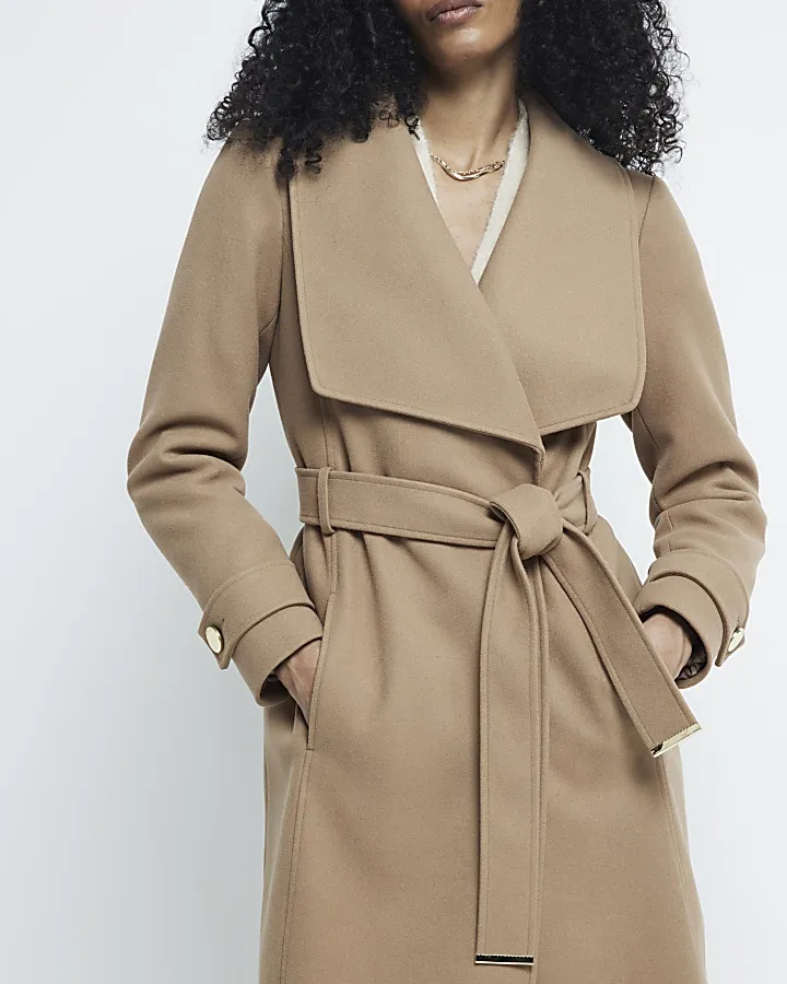 Brown belted wrap coat