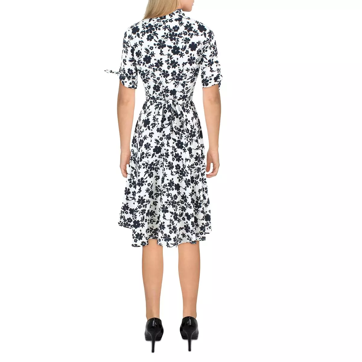 Calvin Klein Womens Petites Floral Print Knee-Length Shirtdress