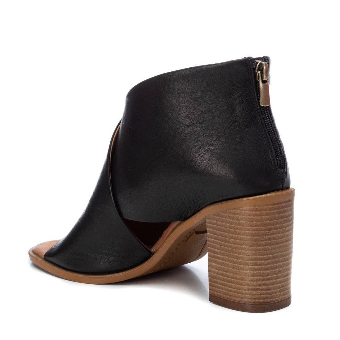 CARMELA Black Leather Cris Cross Heeled Sandal