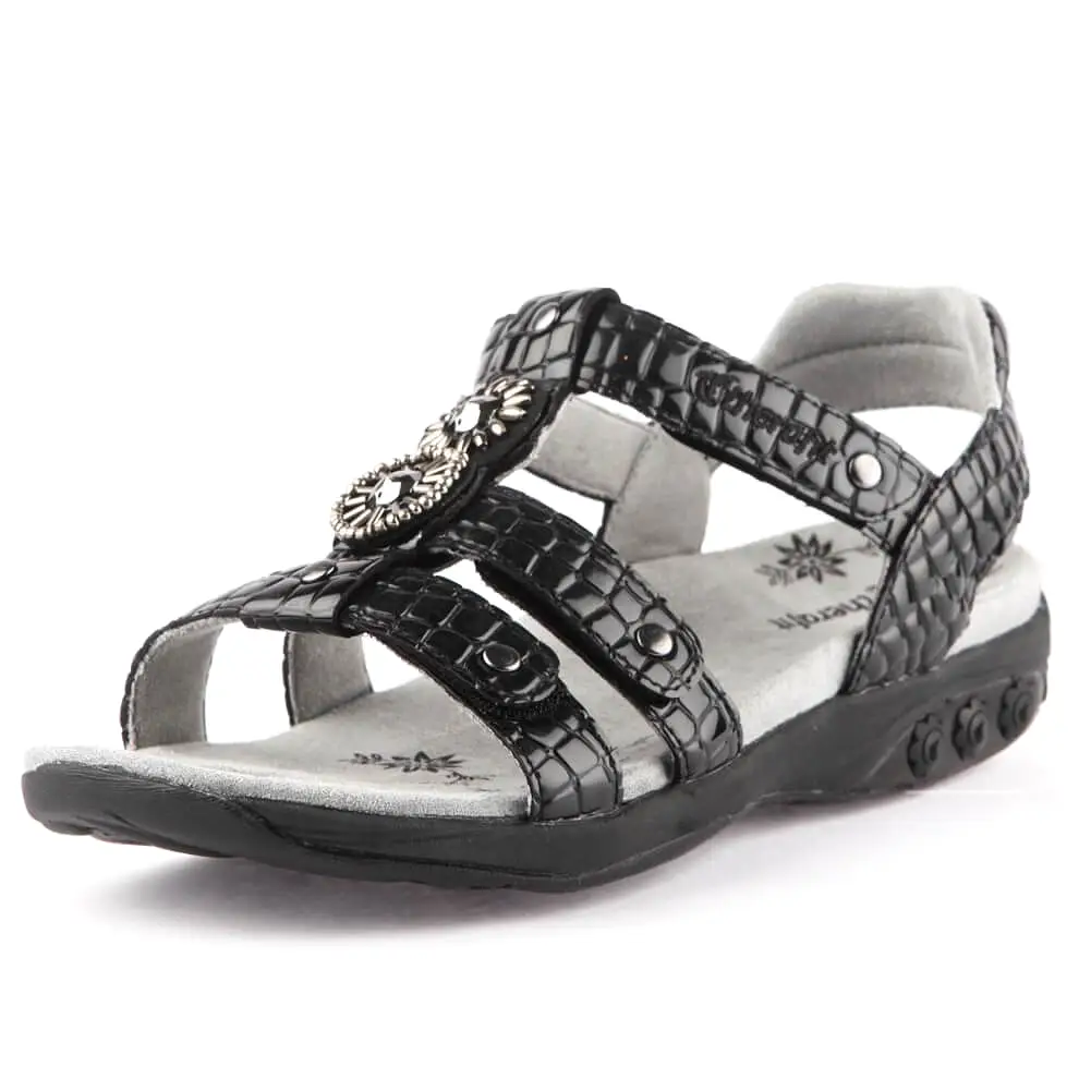 Charlotte Women's Embossed Leather Jeweled Adjustable Sandal