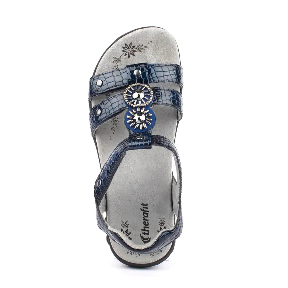 Charlotte Women's Embossed Leather Jeweled Adjustable Sandal