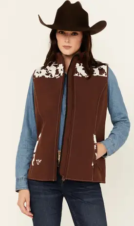 Cowgirl Hardware Women's Cow Print Yoke Softshell Vest