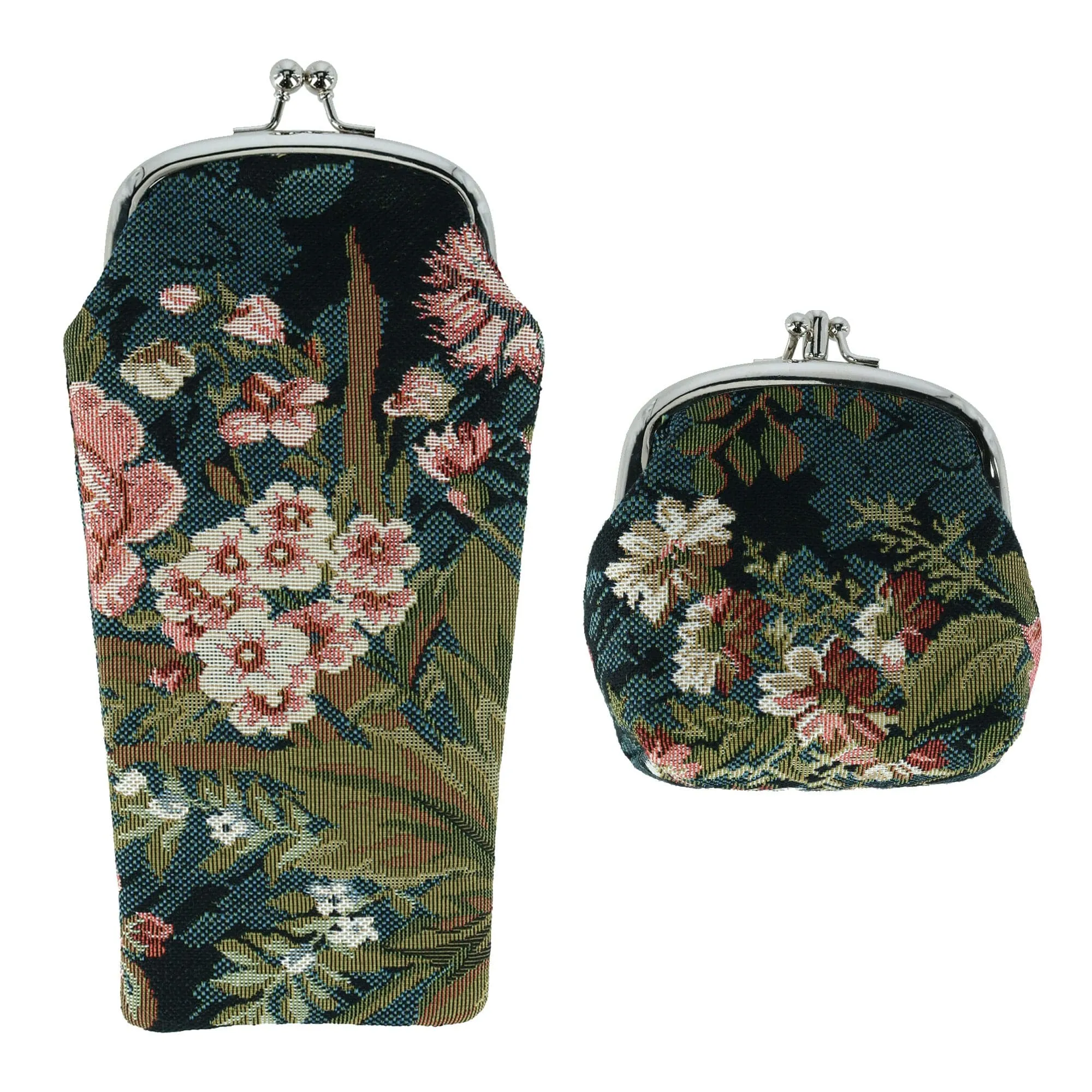 CTM Women's Floral Print Tapestry Glasses Case and Coin Purse Set