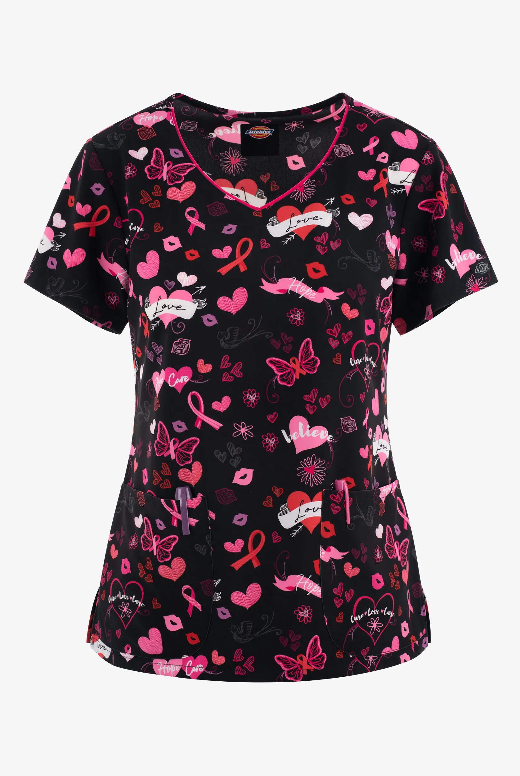 Dickies EDS Hope Heals Awareness Women's 2-Pocket STRETCH V-Neck Print Scrub Top