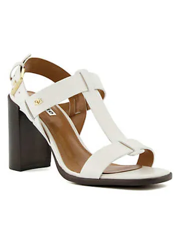 Dune London Jacie White Leather T-Bar Block Heeled Sandals | Grattan