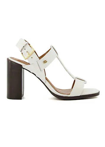 Dune London Jacie White Leather T-Bar Block Heeled Sandals | Grattan