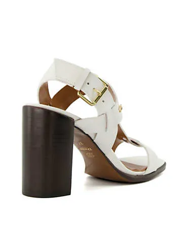 Dune London Jacie White Leather T-Bar Block Heeled Sandals | Grattan