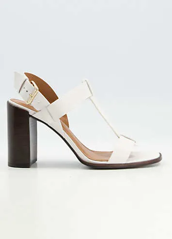 Dune London Jacie White Leather T-Bar Block Heeled Sandals | Grattan