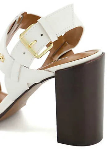 Dune London Jacie White Leather T-Bar Block Heeled Sandals | Grattan