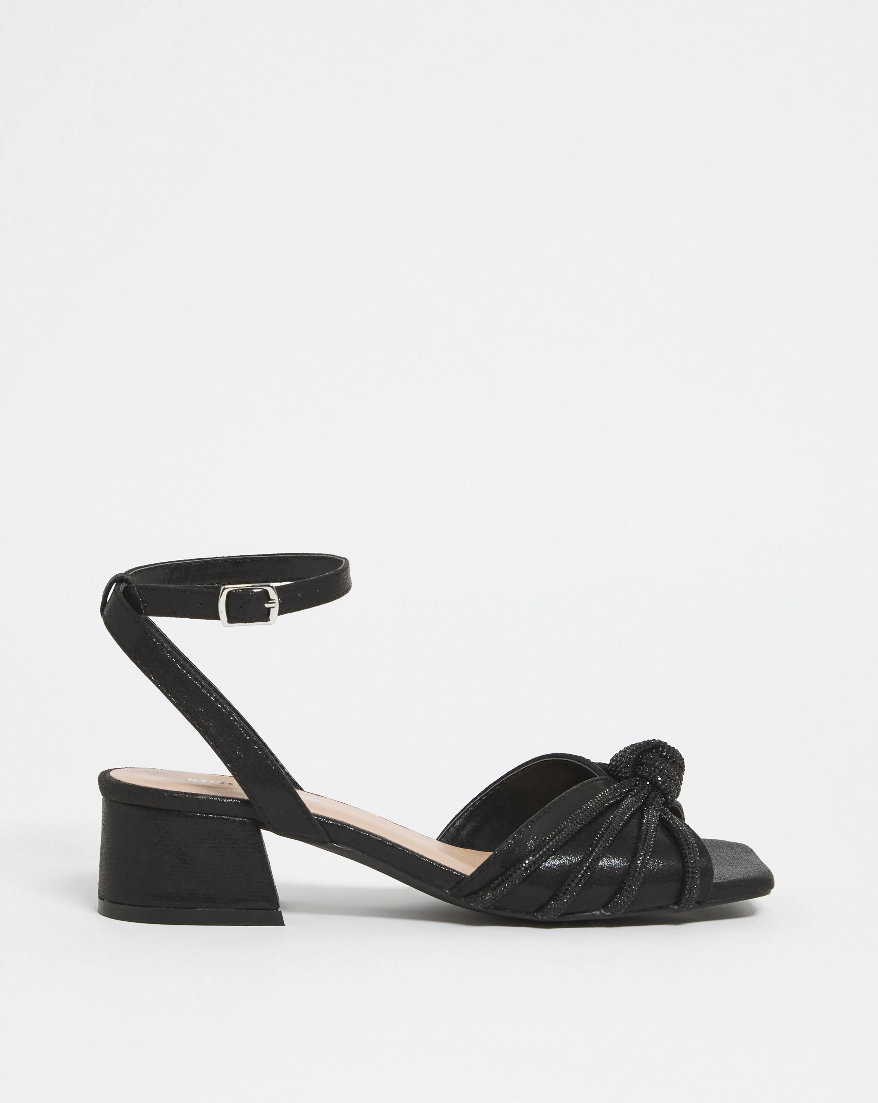 Elsie Diamante Low Block Heeled Sandals Ex Wide Fit | Simply Be