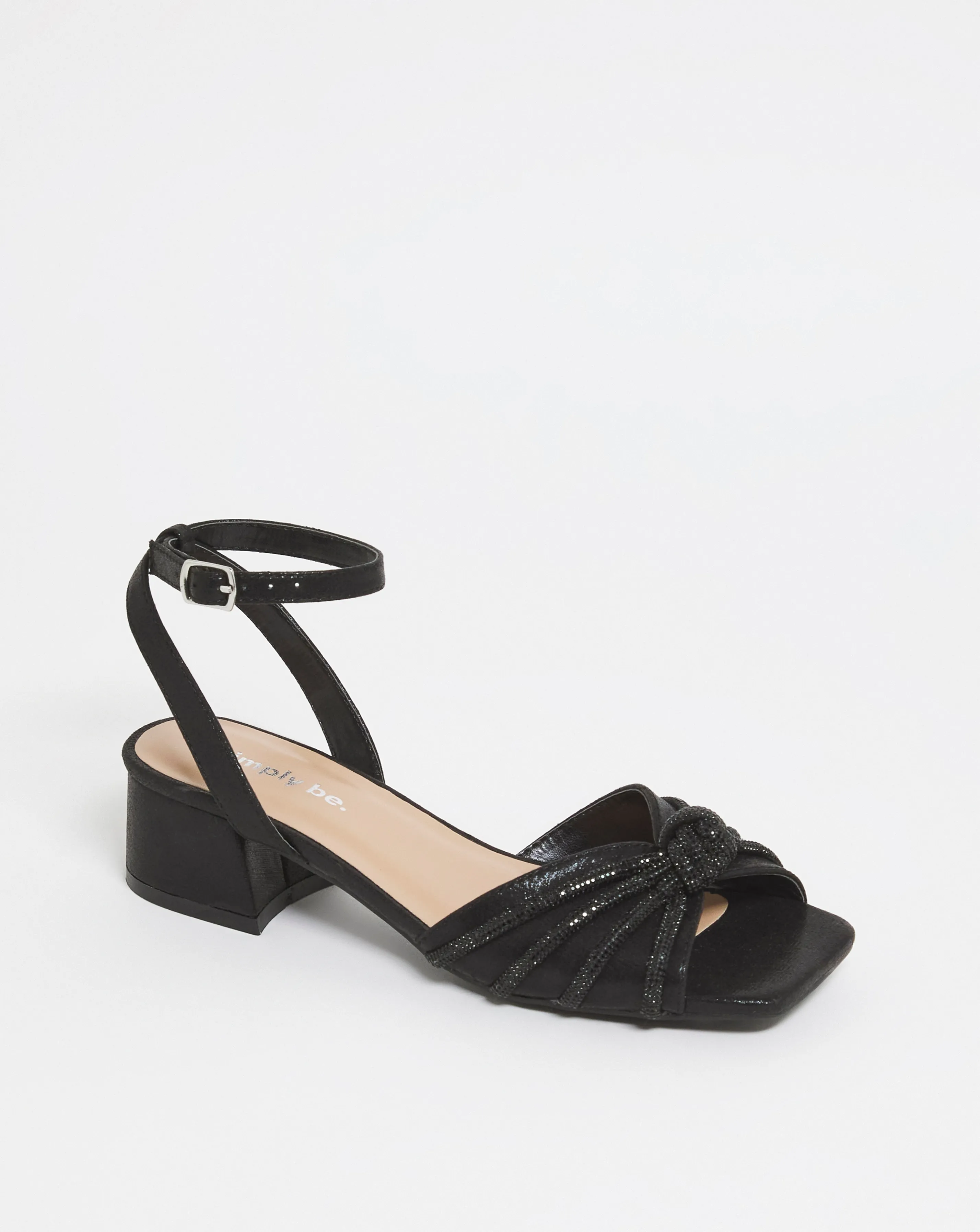 Elsie Diamante Low Block Heeled Sandals Ex Wide Fit | Simply Be