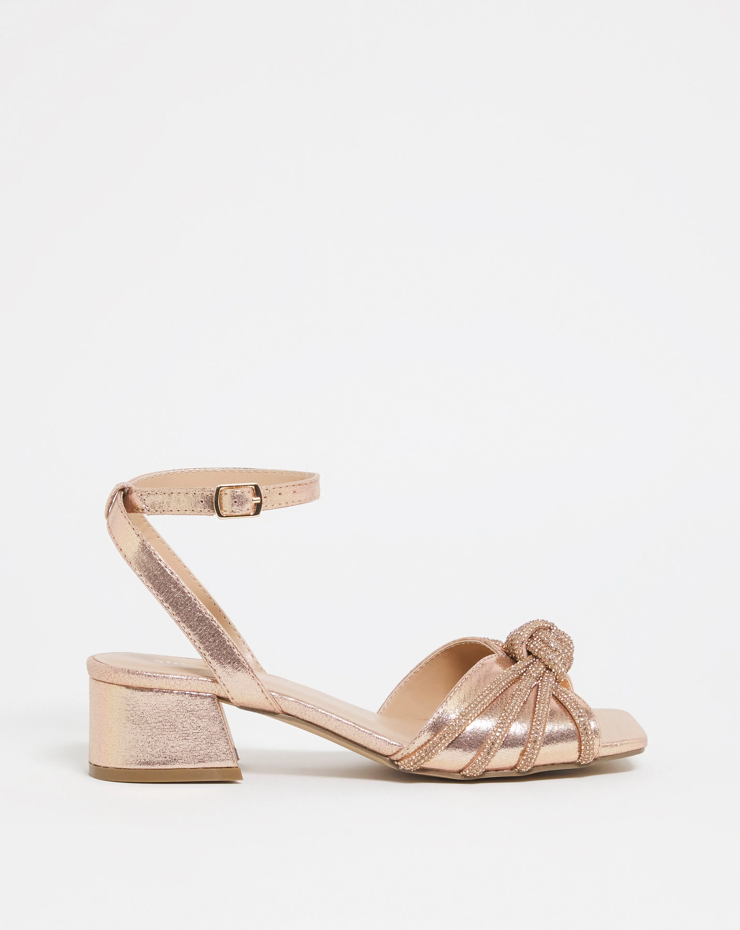 Elsie Metallic Diamante Low Block Heeled Sandals Wide Fit | Simply Be