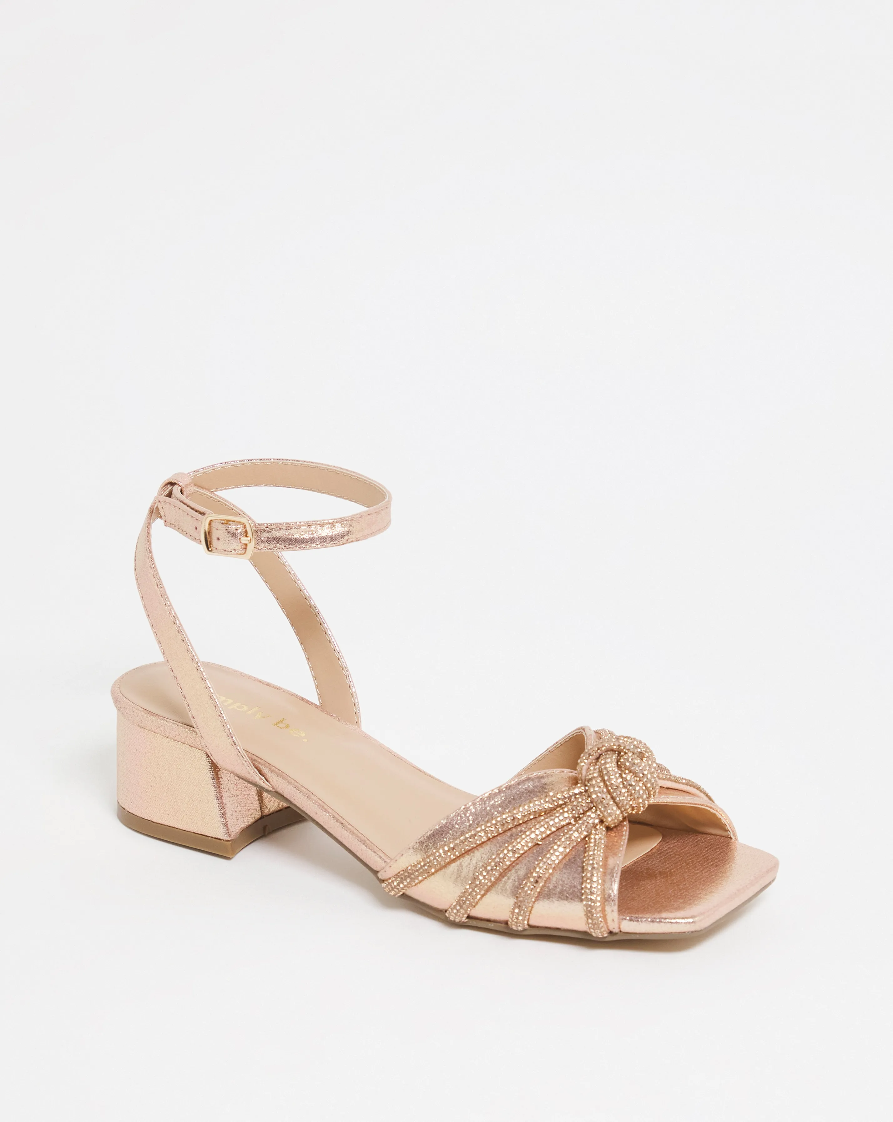 Elsie Metallic Diamante Low Block Heeled Sandals Wide Fit | Simply Be