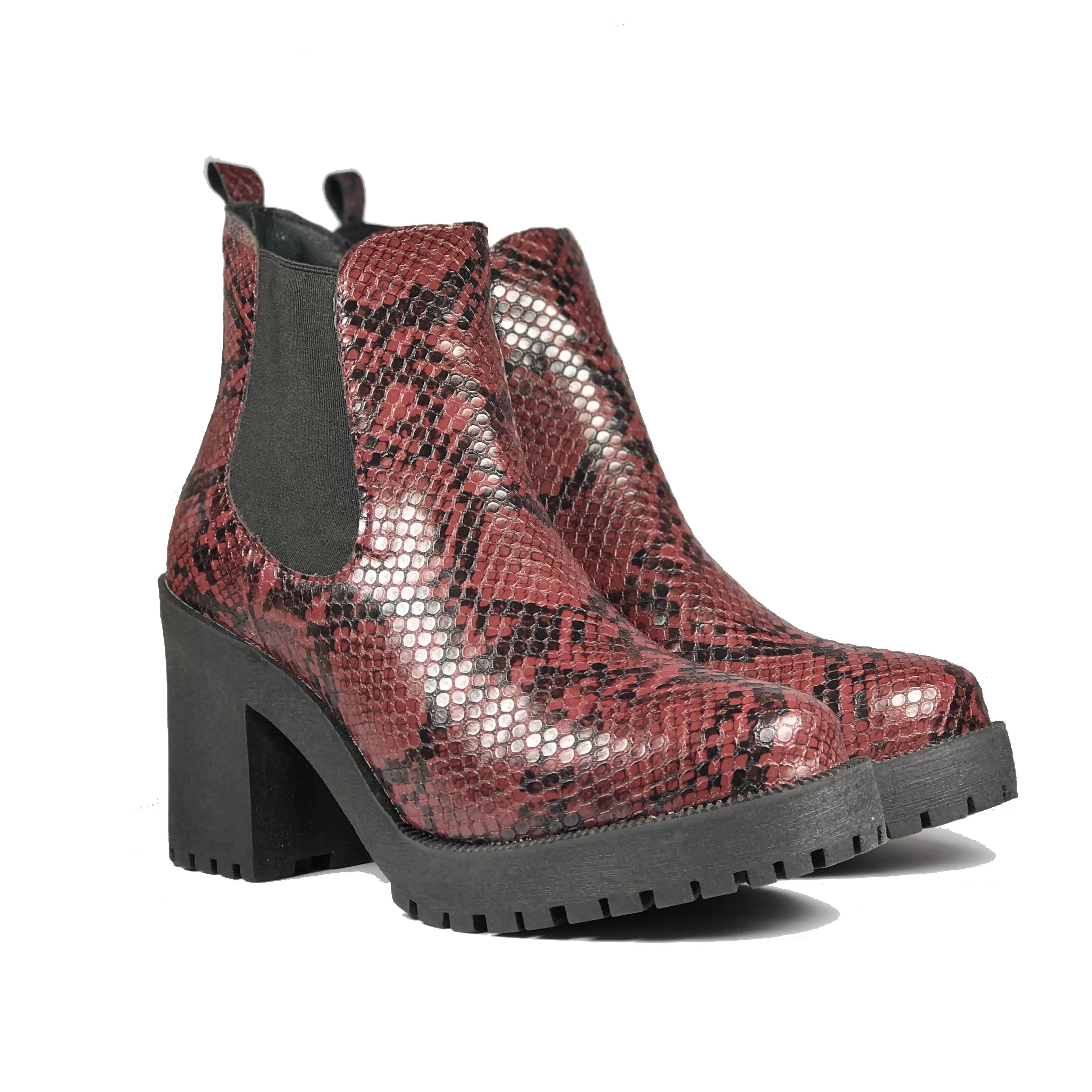 'Evie' Boots by Zette Shoes - Burgundy Snakeskin