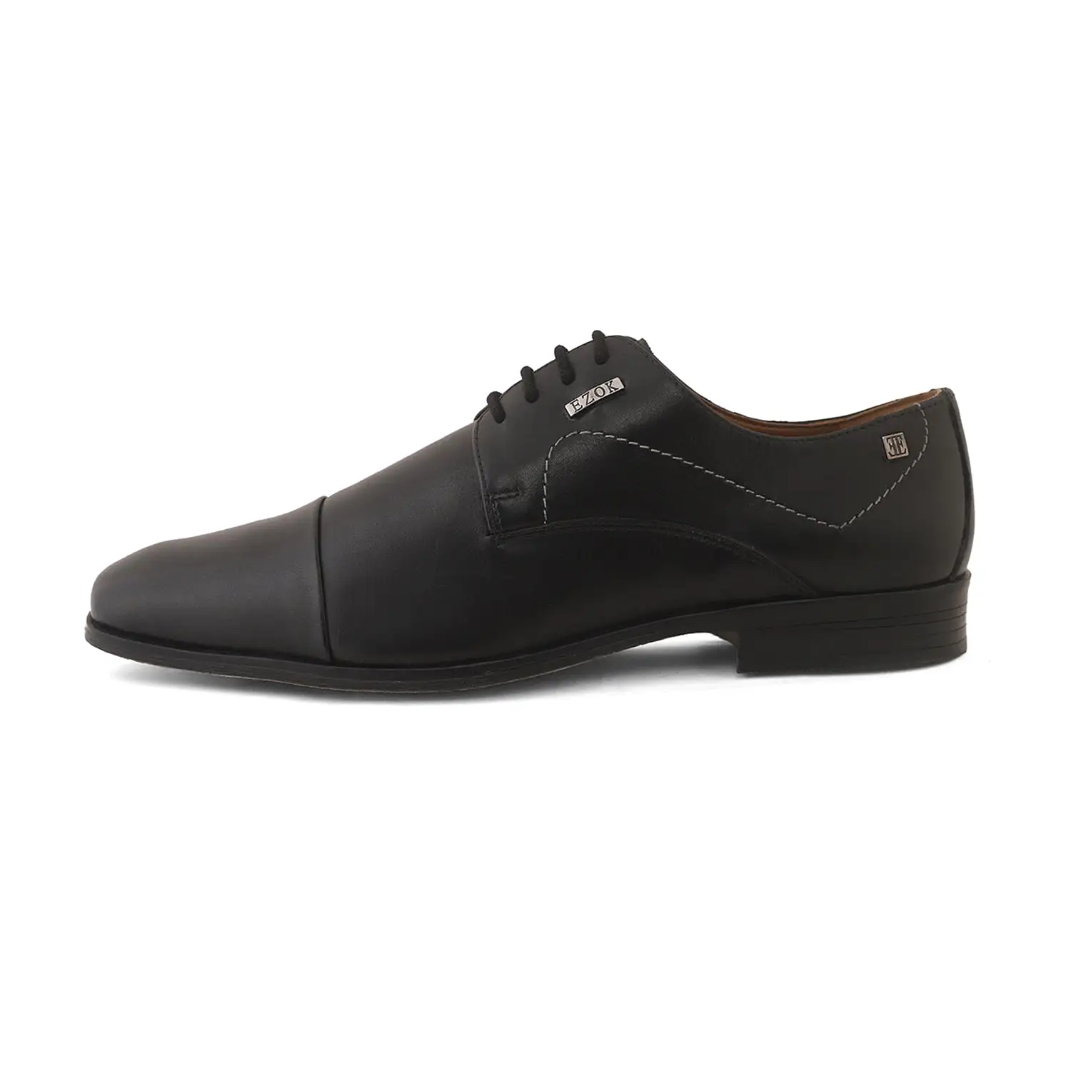 Ezok Black Formal Cap Toe Leather Derby Shoes