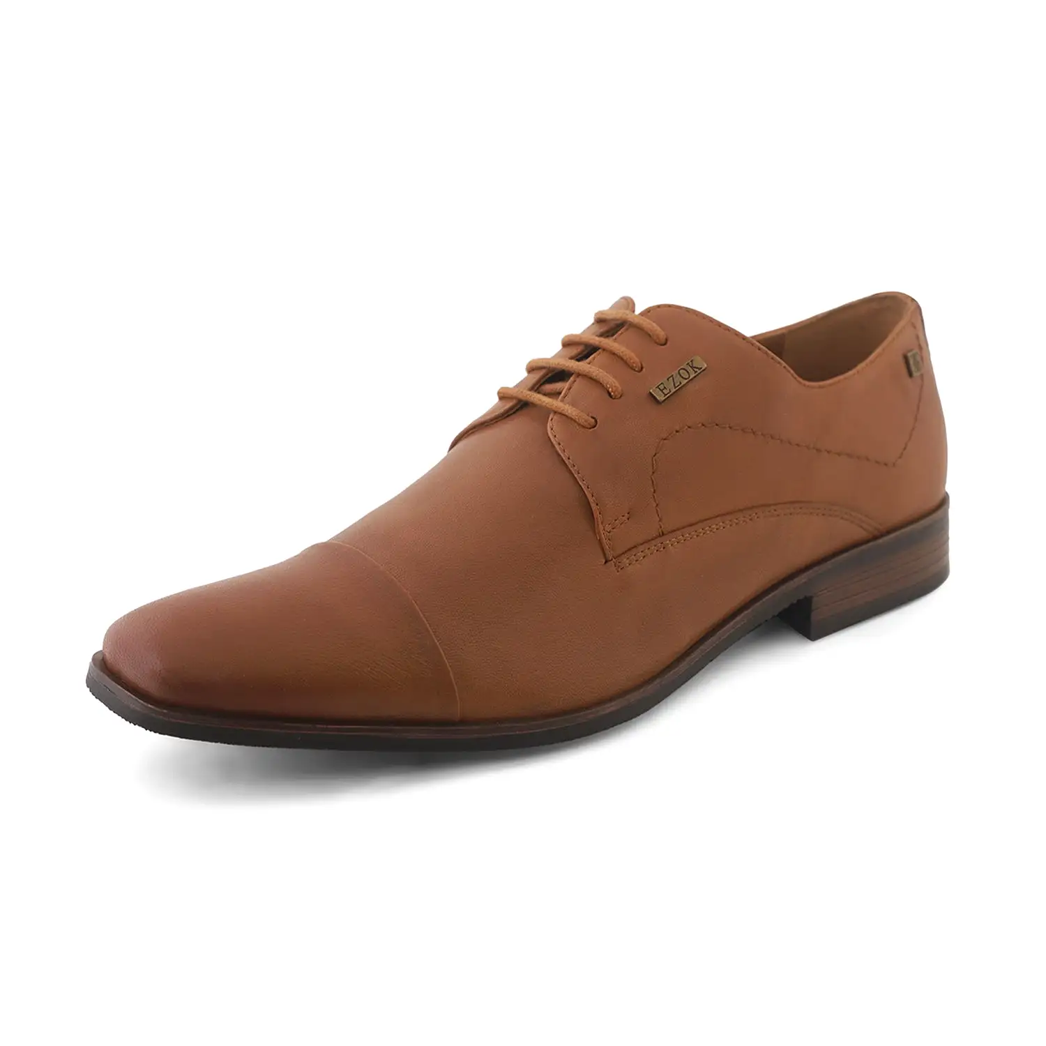 Ezok Tan Formal Cap Toe Leather Derby Shoes