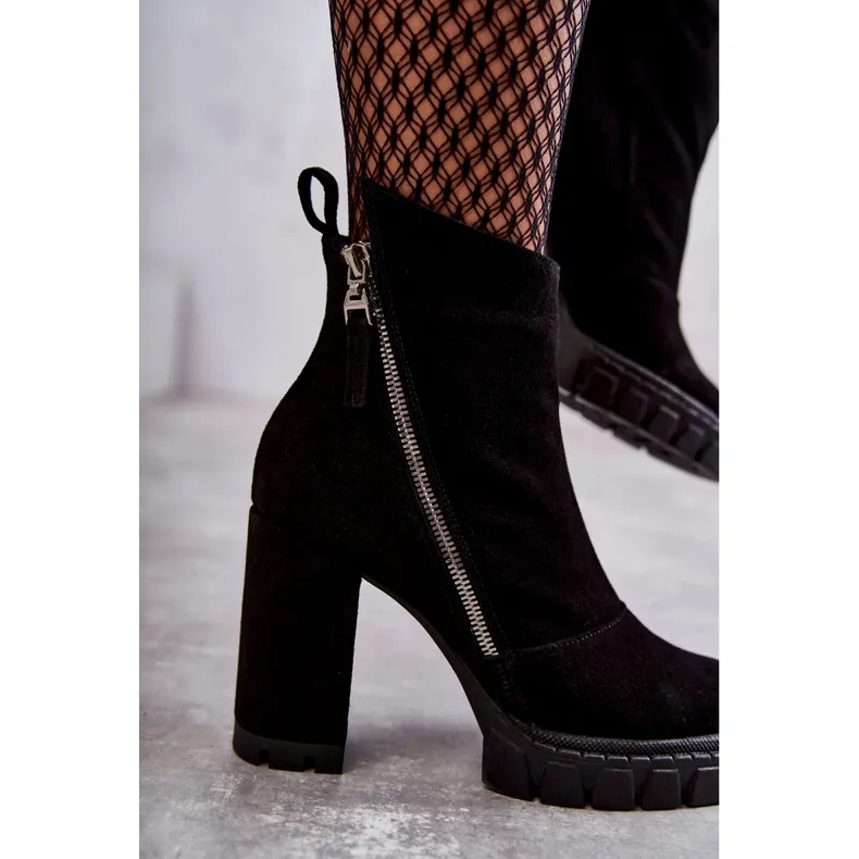 Fashionable Suede Boots On High Heel Laura Messi 2509 Black