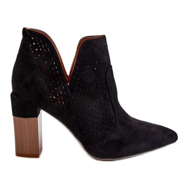 Fashionable Suede Openwork High Heel Boots Black Genevi