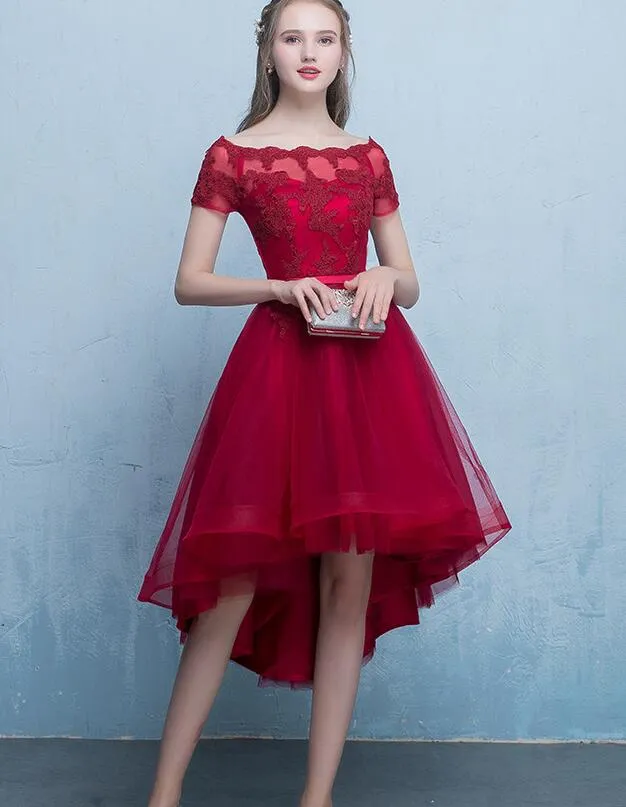 Fashionable Tulle High Low Party Dress ,Off Shoulder Homecoming Dress