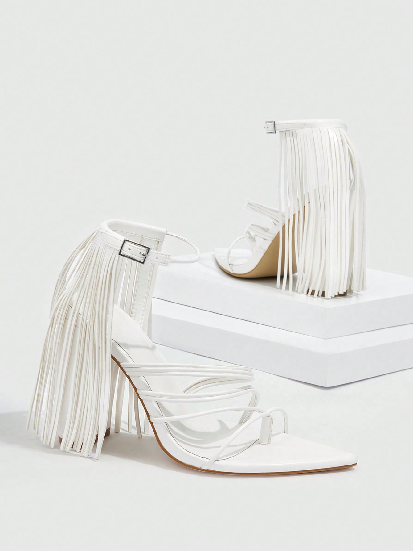 Fringe Decor Thin Strap Thong Sandals