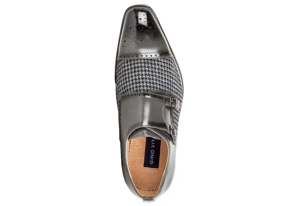 Gino Vitale Double Monk Strap Houndstooth Medallion Cap Toe Dress Shoes