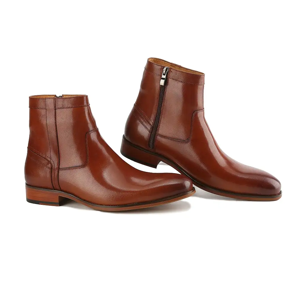 Gino Vitale Men's Handcrafted Genuine Leather Side Zip Dress Boot