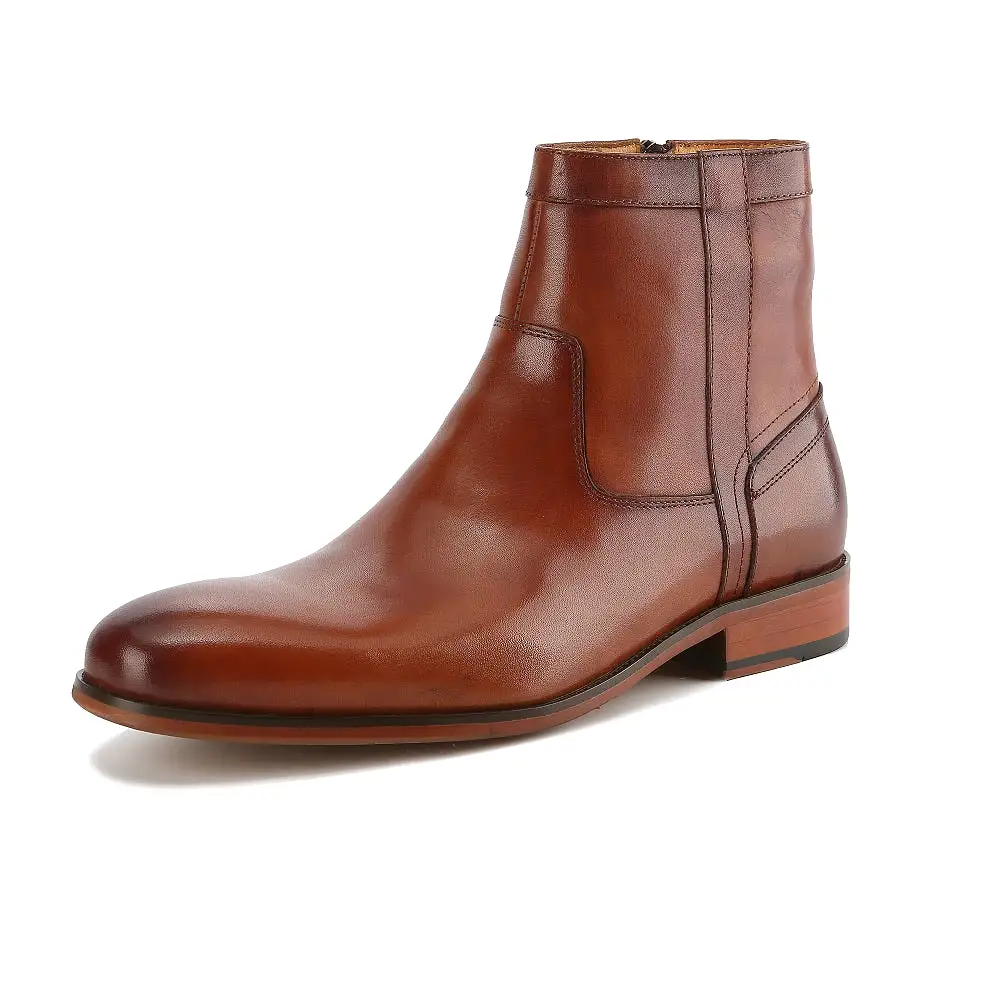 Gino Vitale Men's Handcrafted Genuine Leather Side Zip Dress Boot