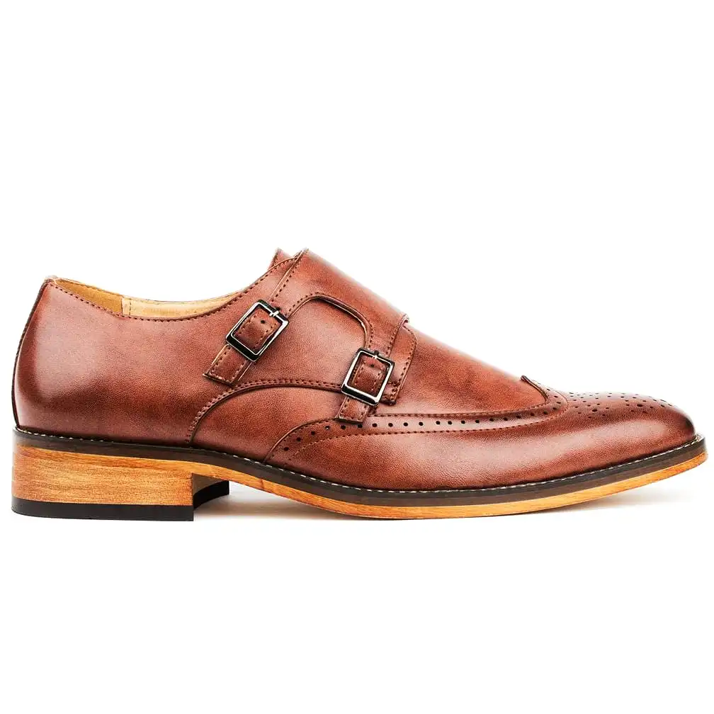 Gino Vitale Men's Monk Strap Brogue Dress Shoes