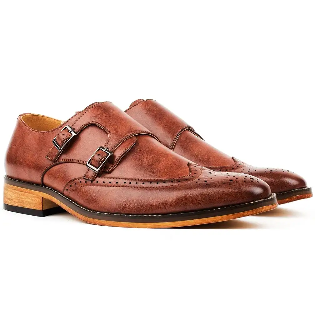 Gino Vitale Men's Monk Strap Brogue Dress Shoes