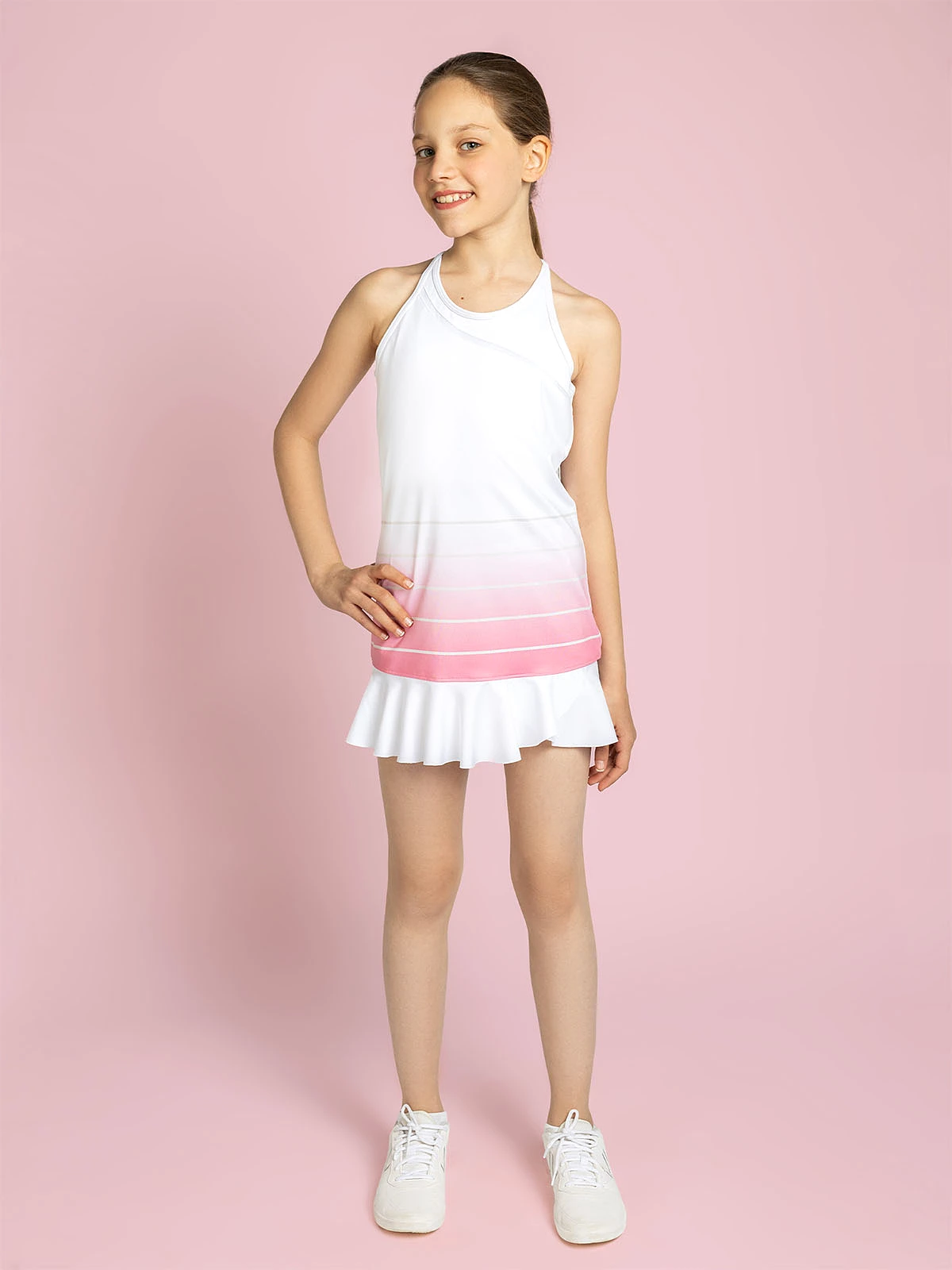 Girls Strappy Tennis Flounce Dress - Plumeria Ombre