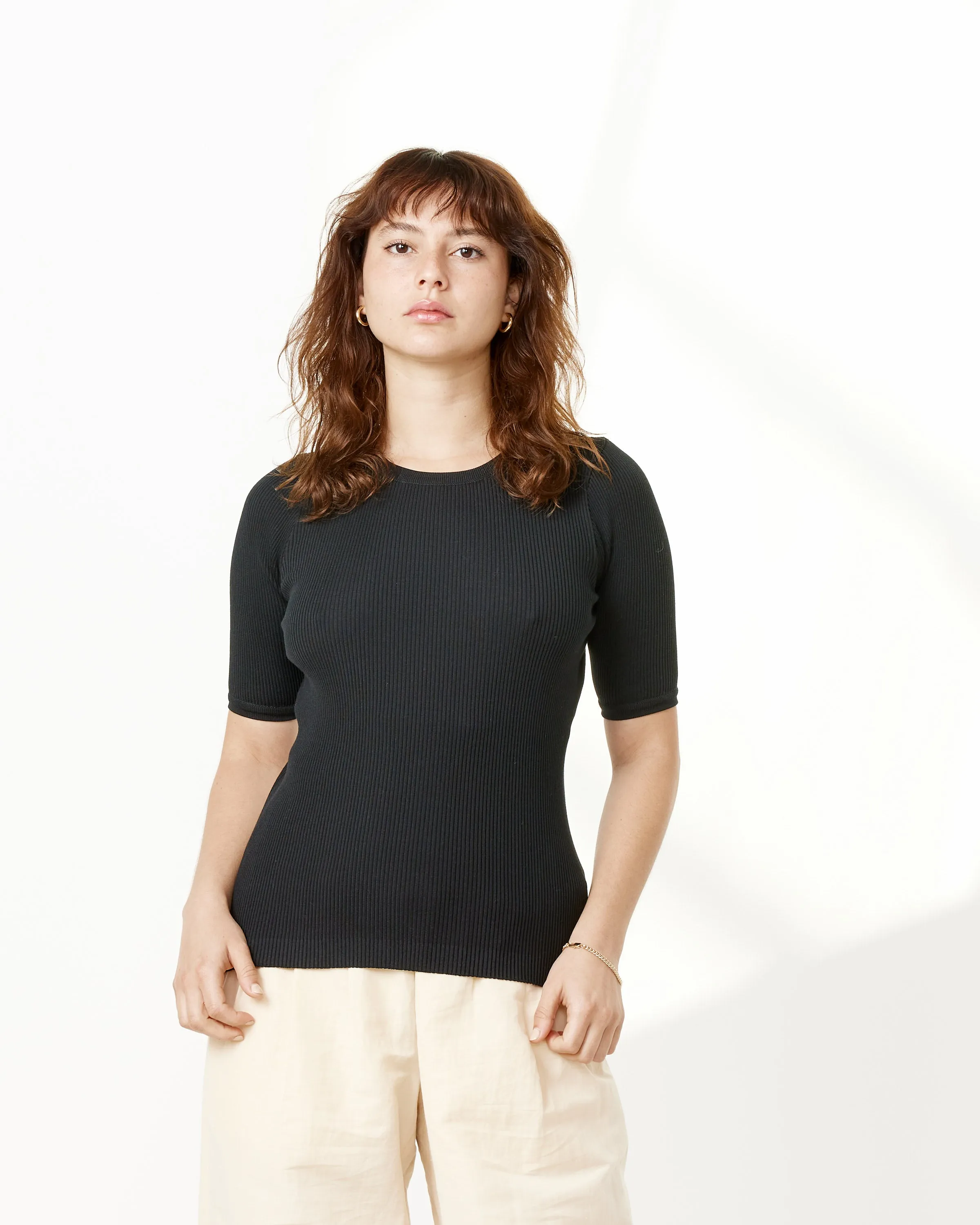 Giza High Gauge Rib Knit Tee in Black