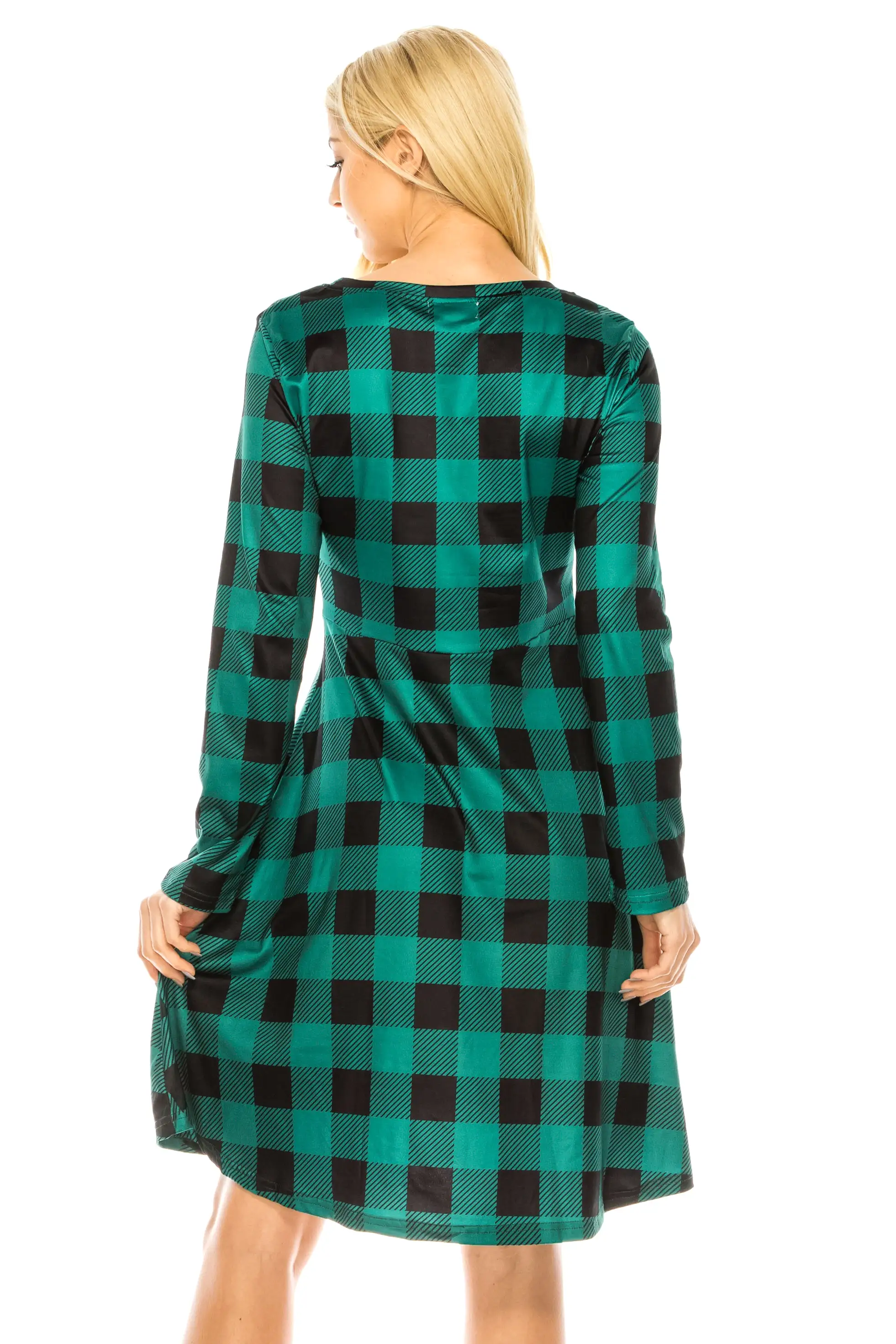 Haute Edition Women's Christmas Plaid & Solid Holiday Long Sleeve Skater Party Dress